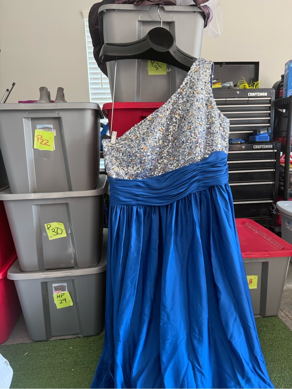 One-Shoulder Sequin Bodice Royal Blue Dress mp61